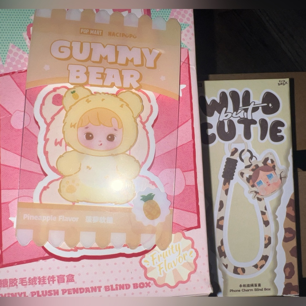 Pop mart Hacipupu Gummy Bear and random Wild Cutie phone charm